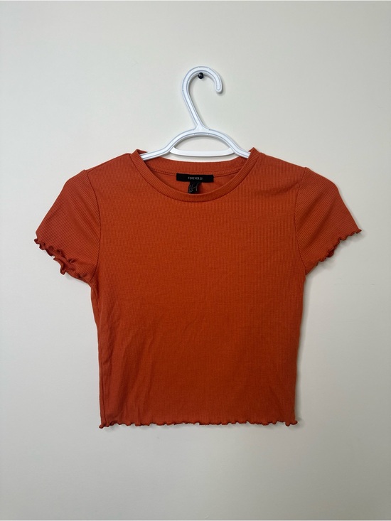 Forever 21 Tops - Forever 21 Rust Orange Ribbed Lettuce-Edge Short Sleeve Crop Top